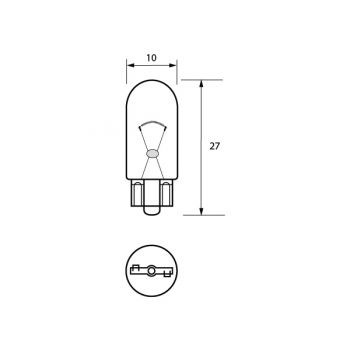 Bulb 12V 5W W2.1x9.5D 10mm AMBER  Pk1